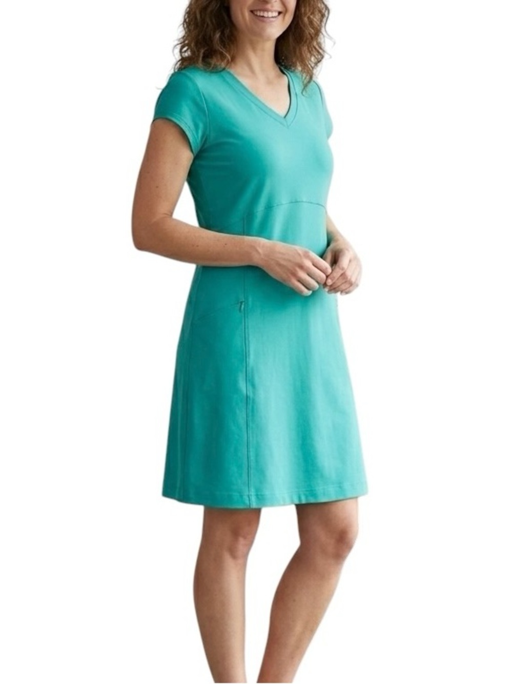 L.L.Bean Women's Teal V-Neck Athletic Short Sleeve Dress Outdoor Travel Sz L